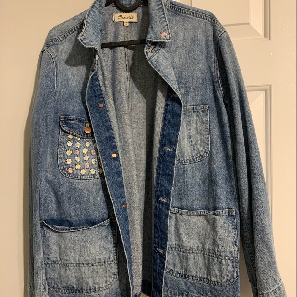 Madewell Floral Embroidered Denim Chore Coat Size Medium
